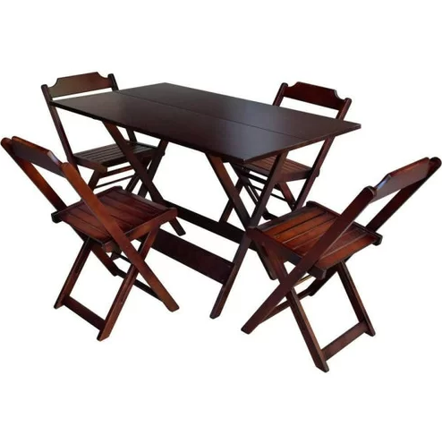 Conjunto De Mesa Com 4 Cadeiras De Madeira Dobravel 120x70 Imbuia